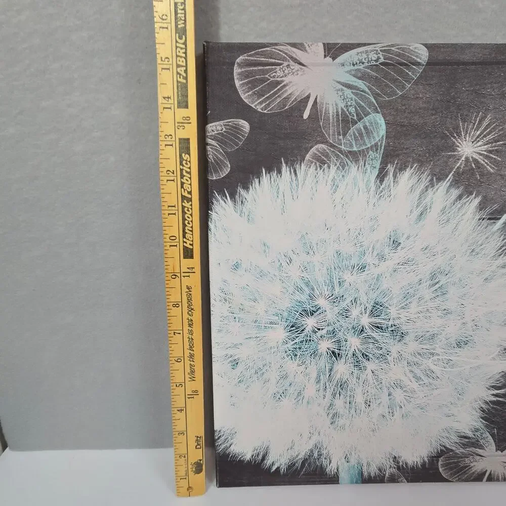 Just Breathe Dandelion and Butterfly Vinyl Canvas Wall Art Decor 16x23x1 - NEW